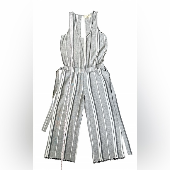 Cloth & Stone Linen Blend Striped Jumpsuit Size S Gray White Cropped Wide Leg - Picture 10 of 13